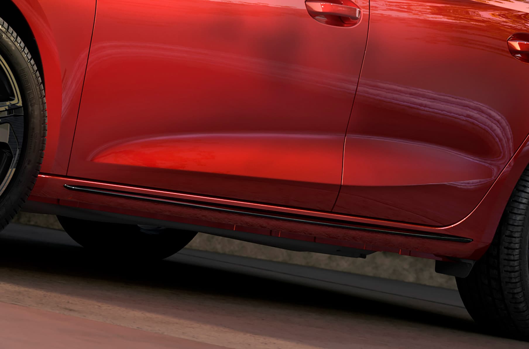 Black side skirt featured on the seat leon estate fr black pack edition, enhancing the sporty profile.